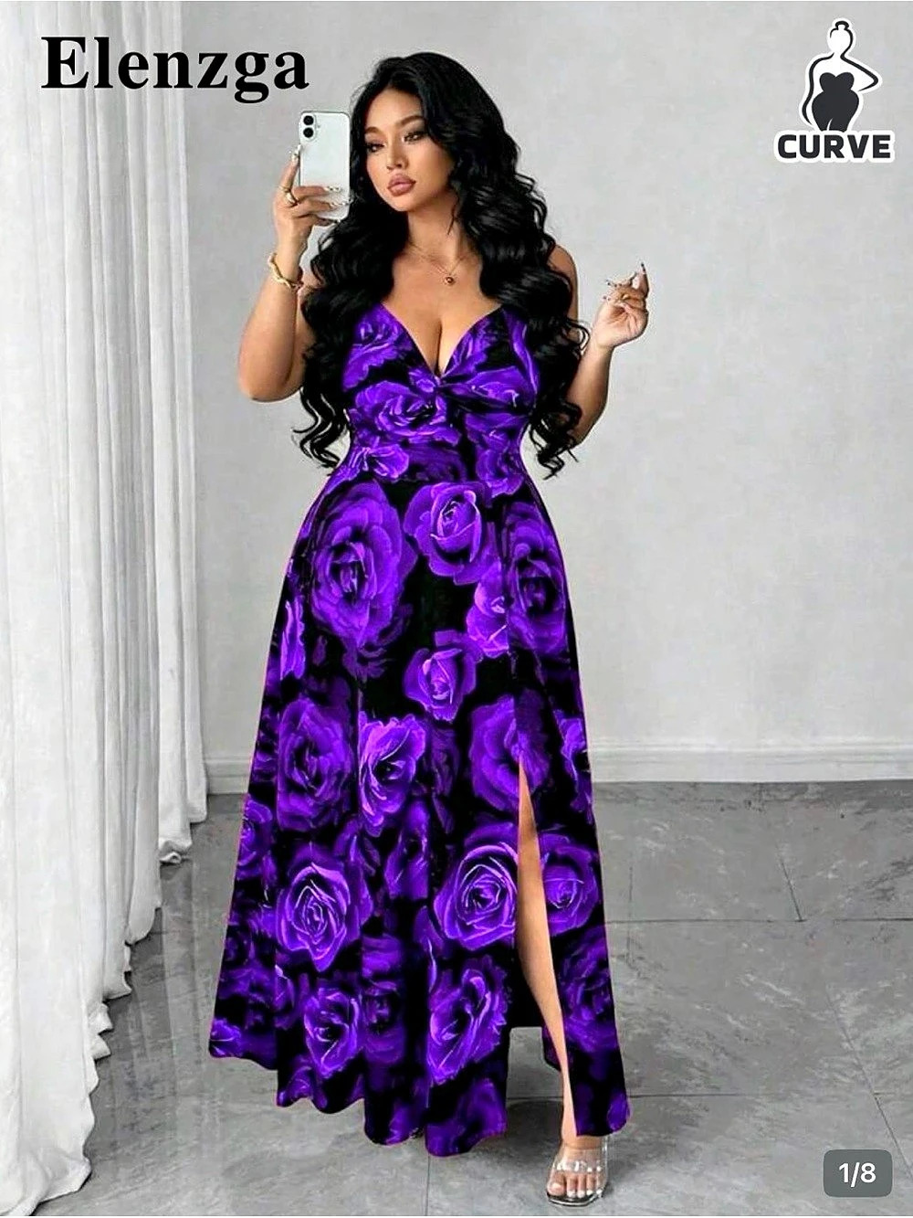 Elenzga Floral Maxi Dress in Purple & Black Like New